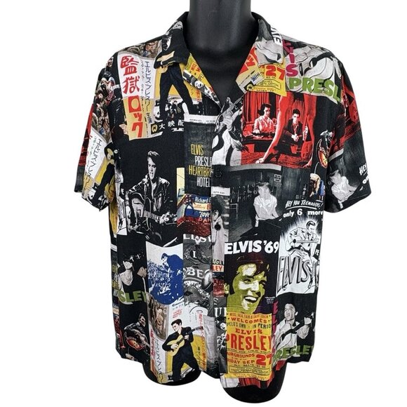 Forever 21 Elvis Presley Pictorial Ltd Ed Short Sleeve Button Down Shirt Men M - Picture 1 of 8